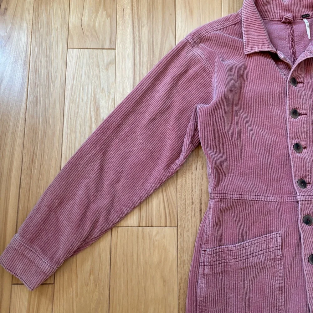 Free People Outpost Corduroy Muted Pink Button Front Long Sleeve Jumpsuit